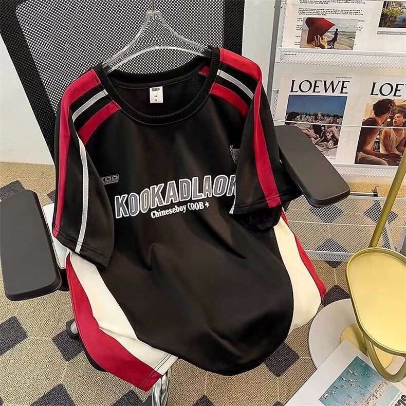 重磅设计感拼色篮球运动短袖男女赛车服机能风宽松T恤GA5145 P35图片