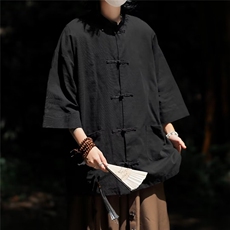 潮唐装衬衫男士帅气百搭文艺宽松2024春季新款ins外套CY643-P43，男装衬衫，星座412-3