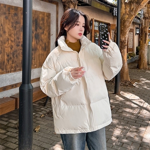 冬季新款棉衣女潮流纯色宽松百搭立领棉服oversize休闲面包服外套图片
