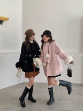 围巾领高级感氛围感小个子羊毛外套(配可拆卸袖毛)(含，女装双面呢大衣，依嘟服饰