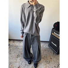 网图高品质麦穗提花Polo翻领条纹毛织男女服针织长袖T恤A789-P63，男装针织衫/毛衣，星座1505