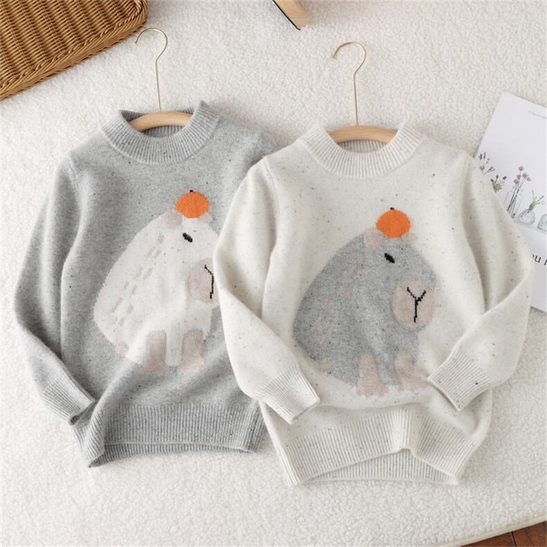 2025时尚百搭通勤简约休闲卡皮巴拉，童装儿童羊毛衫，初丹羊绒童装