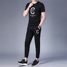 男士休闲百搭套装夏季2023新款圆领短袖t恤运动裤子两件套，男装休闲套装，电商B212（原钱塘6029）