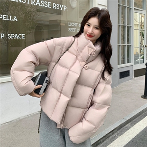 韩系粉色立领羽绒服女冬2025新款超火好看高级小众保暖加厚短外套图片