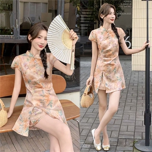 新中式印花改良旗袍裙短裤两件套女2026夏季新款时尚优雅减龄套装图片