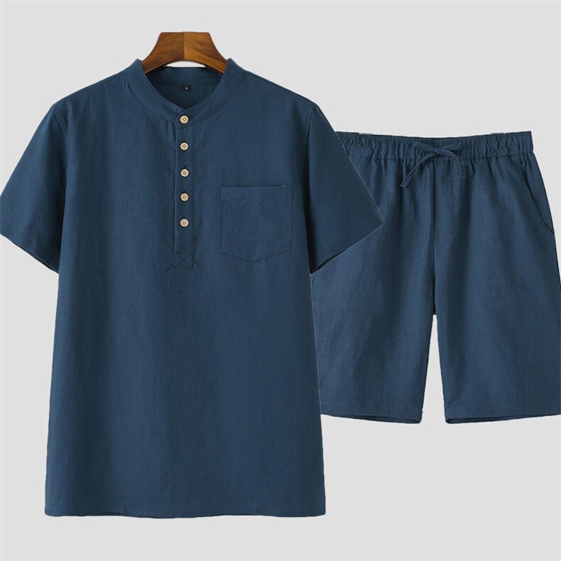唐装男风亚麻套装夏季中老年人中式棉麻宽松爸爸太极服男装图片