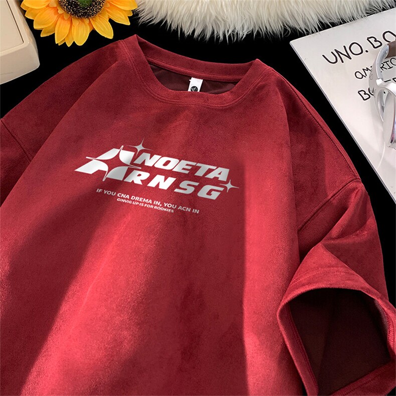 可设48小时发货支持抖音得物来样二开240克重磅美式麂皮绒短袖t恤,男装T恤,电商A486