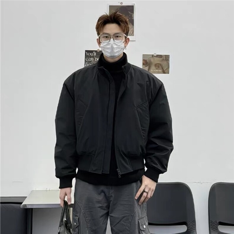 现货26春装美拉德立领飞行夹克纯色复古廓形高街棒球服外套,男装夹克,电商A486-1
