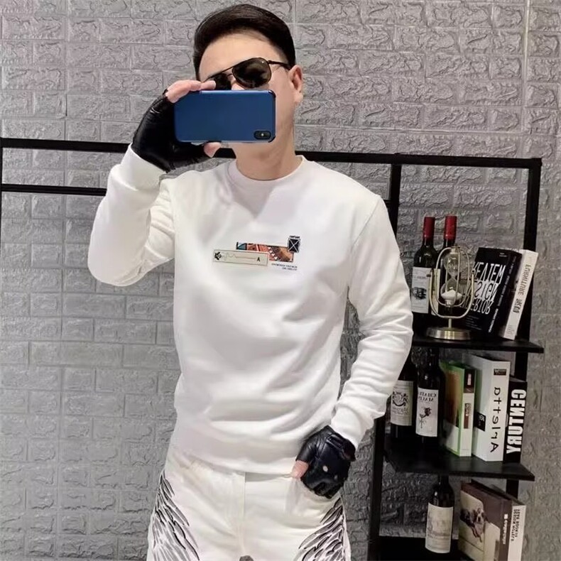 美式圆领卫衣男士大码宽松潮牌重磅秋冬休闲无帽套头外套上衣,女装短外套,星座506A