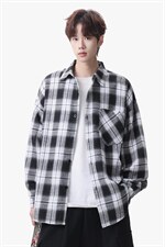 衬衫男秋季新款港风宽松大码磨毛格子长袖衬衣CS6638-特P29，男装衬衫，星座214-3