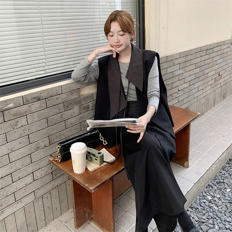 有货新品韩系设计感拼接马甲半裙套装F675-P175-K268,女装套装/套裙,2C255