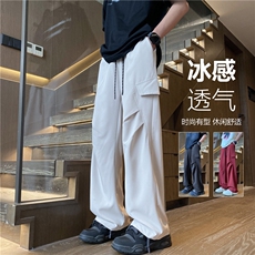 2024夏季新款冰丝宽松工装褶皱设计休闲裤B315-K24152-特p30控58，男装休闲裤，电商B315