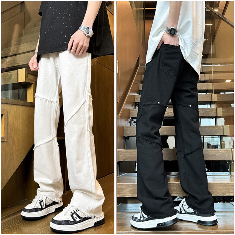 毛边高街水洗牛仔裤男线条设计感潮牌修身直筒XZ603-K813-P45控68,男装牛仔裤,星座603