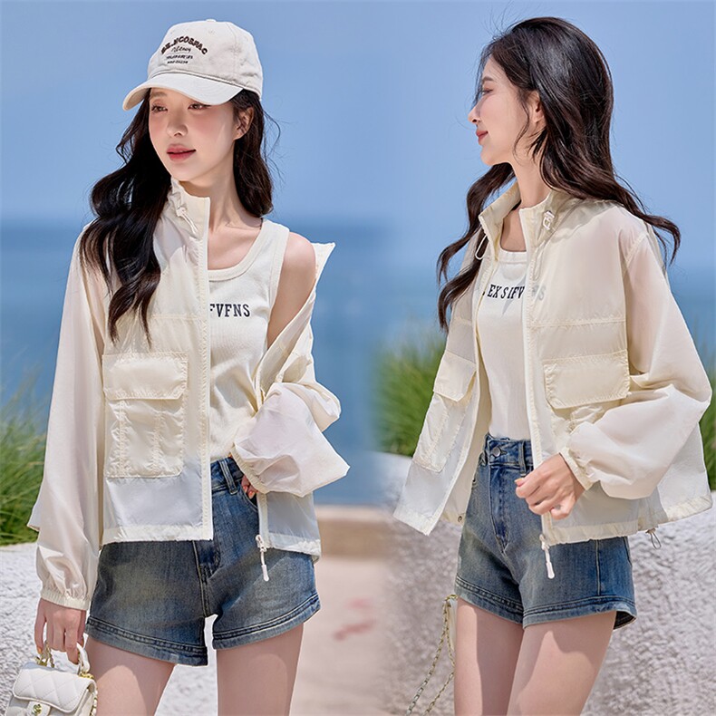 2025夏季新款防晒衣女轻薄款休闲时尚立领宽松薄款透气防晒服上衣，女装防晒衣，以桐