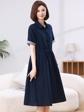 2026年夏季圆领纯色宽松腰时尚短袖简约百搭个性中长款，女装连衣裙，江忆布依