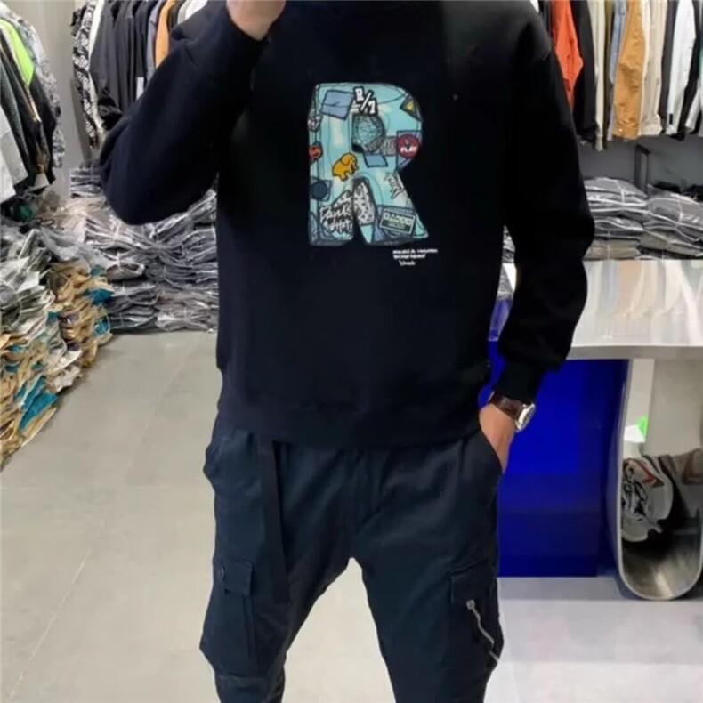 字母圆领卫衣外套男女秋冬新款美式复古ing情侣套头上衣潮，女装短外套，星座506A