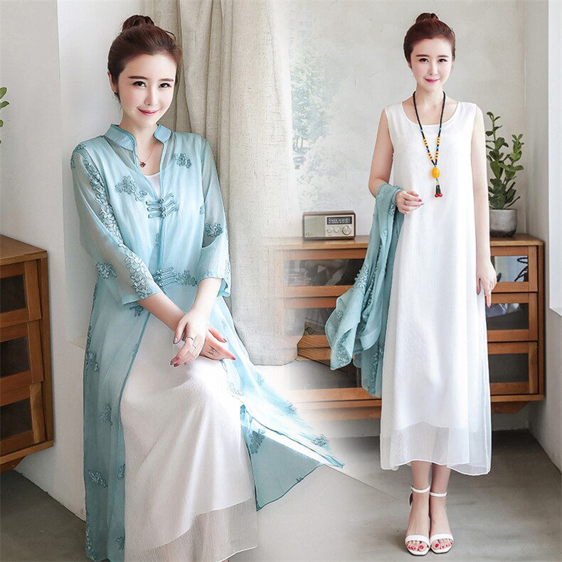 2021夏季新款简约显瘦刺绣连衣裙套装，女装套装/套裙，韩宇舍