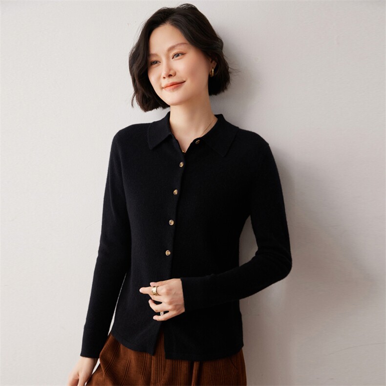 秋冬新款洋气时尚百搭显瘦女款POLO领35%山羊绒开衫图片
