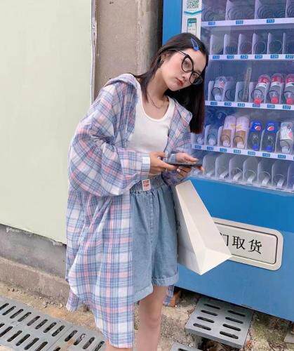 防晒格子衬衣,女装,荷琦美好