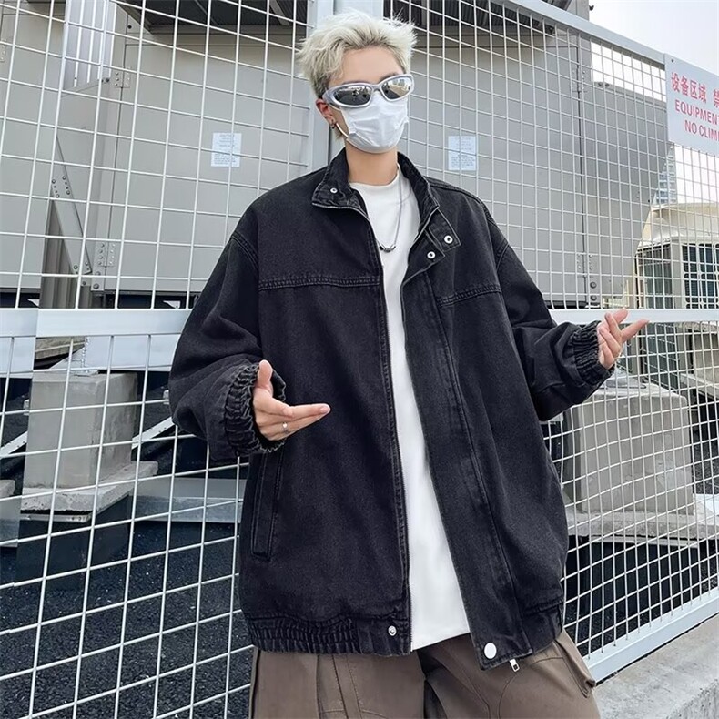 春秋学院风小立领水洗牛仔夹克男生宽松工装外套机车服男W342/P72，男装夹克，星座506