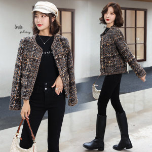 白百何同款加厚法式高级感23新款名媛小香风短款粗花呢秋冬外套女图片