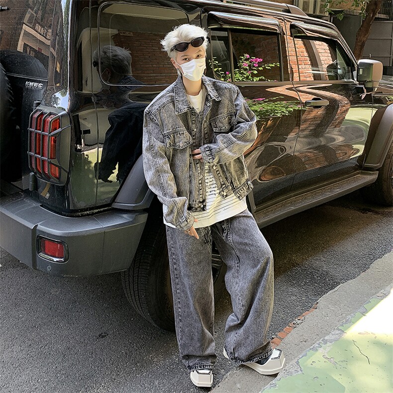 小众复古水洗牛仔外套夹克套装宽松直筒牛仔裤搭配一套TZ62-P122,男装休闲套装,星座308B-1