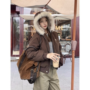 美式复古毛领连帽派克服棉服男女冬季加厚情侣连帽外套ZL773-P98图片