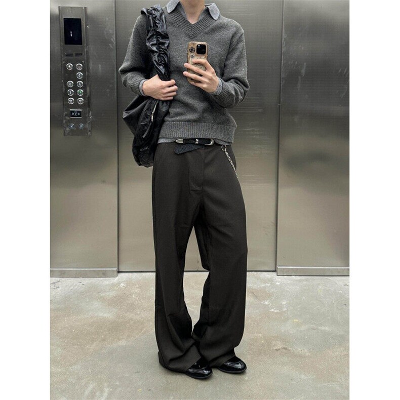 【有货】M017LL-特P60假两件V领毛衣男翻领针织衫外套,男装针织衫/毛衣,星座1007（原301D）