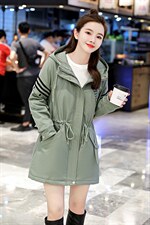 加绒加棉韩版中长时尚减龄气质连帽棉衣女2021年新款休闲宽松棉袄，女装棉衣/棉服，涵亦佰惠