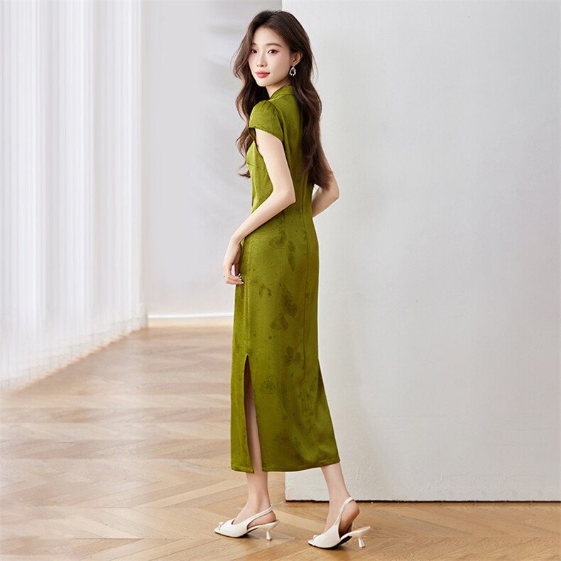 妍蝶女士连衣裙2025夏季新款时尚减龄休闲百搭修身显瘦旗袍长裙子,女装连衣裙,布芭啦