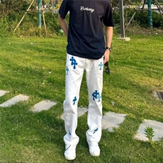 网红~十字架皮标白牛直筒百搭牛仔裤CK727/P55，男装皮裤，电商B350