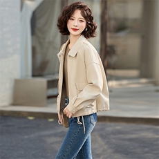 皮衣外套女士2025新款春秋高端欧货小个子短款PU皮夹克上衣，女装皮衣，魅丽静蓝