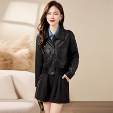 今年流行夹克咖色皮衣女2024年春秋季新款休闲酷辣机车气质短外套，女装皮衣，江南女神