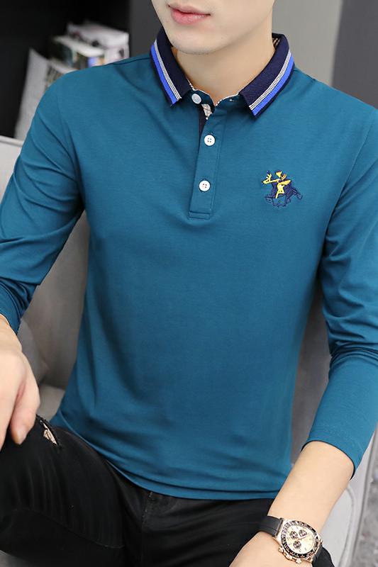 款9731男士长袖t恤纯棉修身潮流韩版百搭休闲翻领polo衫,男装Polo衫,电商D310（原电商305）