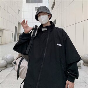 潮牌设计感工装外套男秋季新款美式高街斜拉链夹克上衣 W3574-P55图片