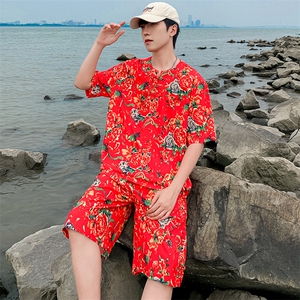TZZ风盘扣T恤裤子大码团队服东北大花套装男女表演出新中式服图片