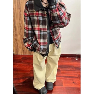 休闲格子双面穿PU皮夹克男秋冬季高街宽松机车服外套 JK8565图片