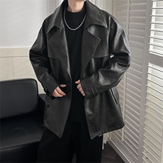 中长款翻领风衣皮衣外套男潮牌设计感小众夹克A351-AP2521-P145，男装夹克，电商A351