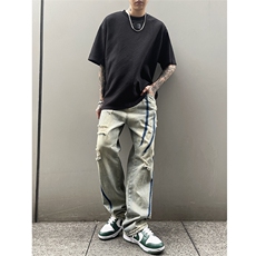 B221美式ins高街小众个性男女破洞牛仔裤LK23001-P65控88，男装牛仔裤，电商B221