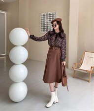 秋装羊毛半裙?精致碎花小衫，女装半身裙，蘑菇扣
