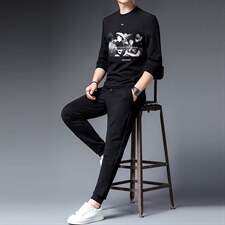 春秋季男士套装搭配帅气圆领套头卫衣一套中年男装休闲时尚服，男装休闲套装，电商B212（原钱塘6029）