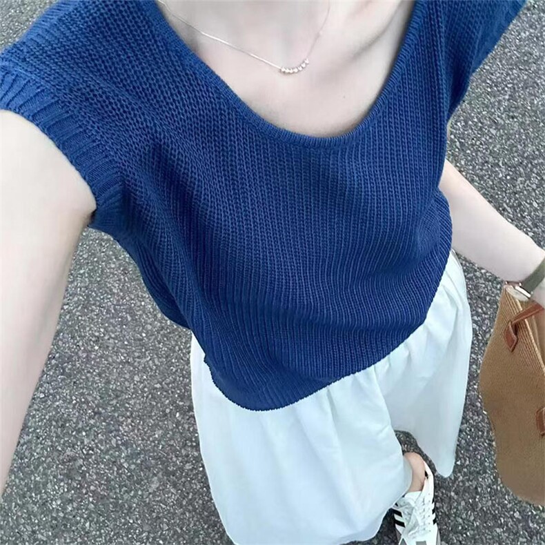 凉爽软冰丝u领螺纹针织衫女纯色气质圆领长袖外穿显瘦,女装T恤,萱芳婷羊绒