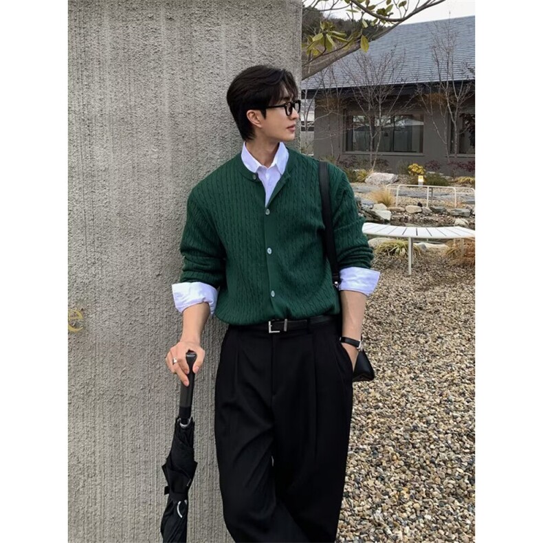 网络图男士针织开衫新款百搭小众设计麻花纹高端毛衣,男装针织衫/毛衣,星座410-6（原星座1304-1）