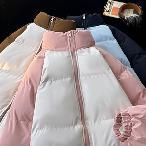 得物二开拼接色棉衣拉链撞色棉袄男女生情侣立领A177-M718-P48图片