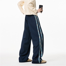 抖音品质春夏新款格子拼接宽松休闲冰丝裤B315-K25640-特p30控58，男装休闲裤，电商B315