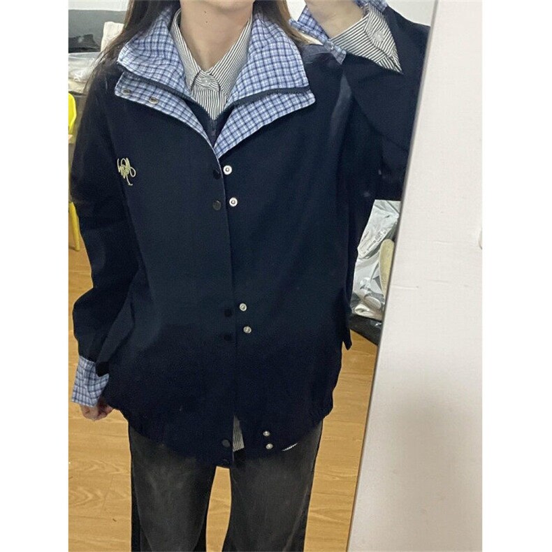 美式复古格纹拼接假两件棒球服外套春季高级感宽松工装夹克J9252,男装夹克,星座1116A（原606A-3）