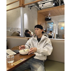 抖音得物高品质二开 26春装重磅宽松结构拉链设计高领连帽卫衣W76图片