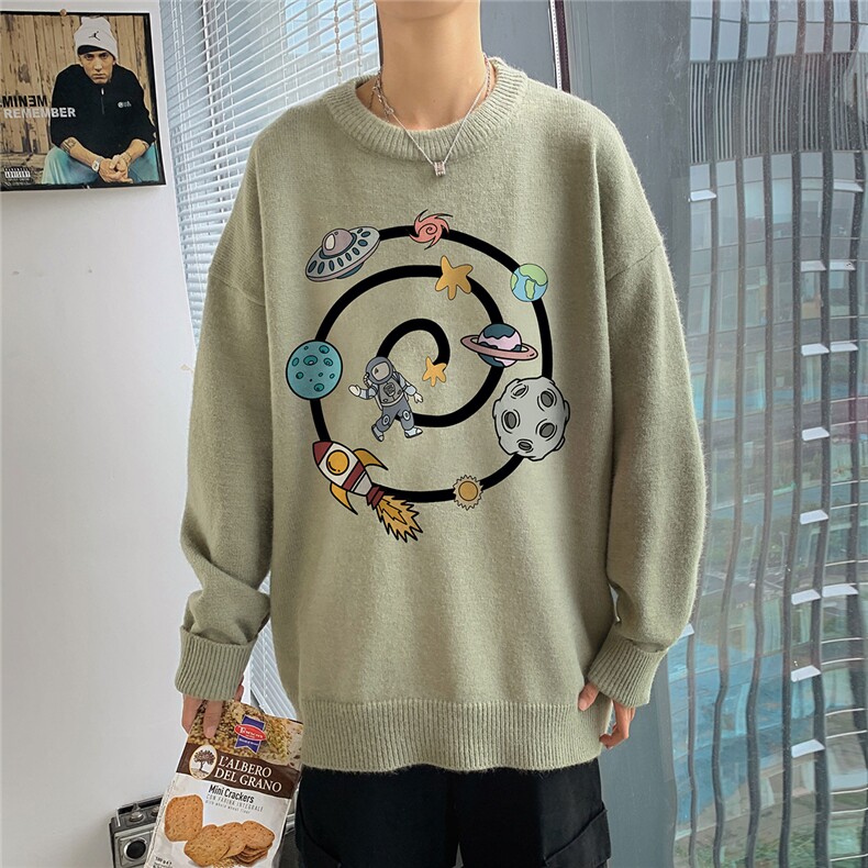 1港风宽松中性情侣潮流大码M-5XL印花毛衣男外套7912P48加绒P55,男装针织衫/毛衣,星座226-2
