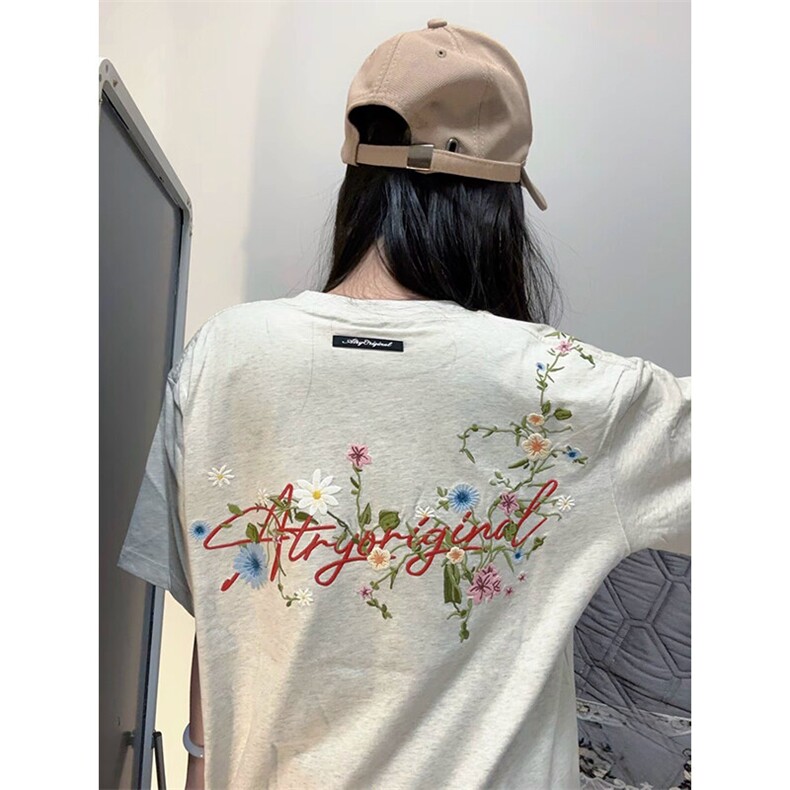 万针全刺绣工艺抖音得物高品质260克重磅纯棉双纱美式高街短袖T恤,男装T恤,电商A486