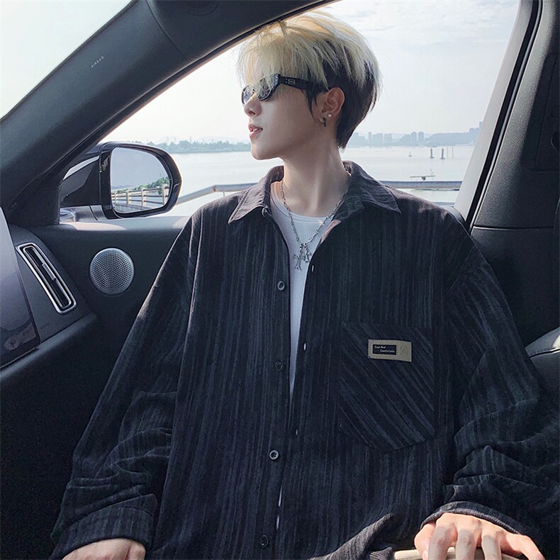 衬衫男秋季新款港风宽松大码灯芯绒扎染长袖衬衣CS3097-P42，男装衬衫，星座214-3